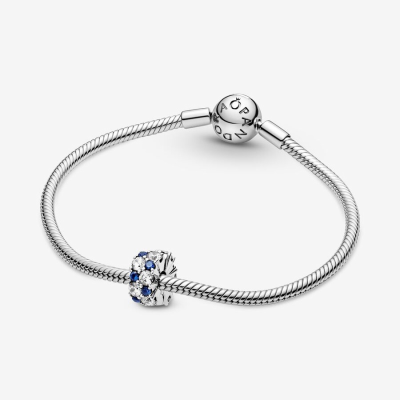 Pandora Clear & Blue Sparkling Clip Klammern Silber | WLFCZYP-93