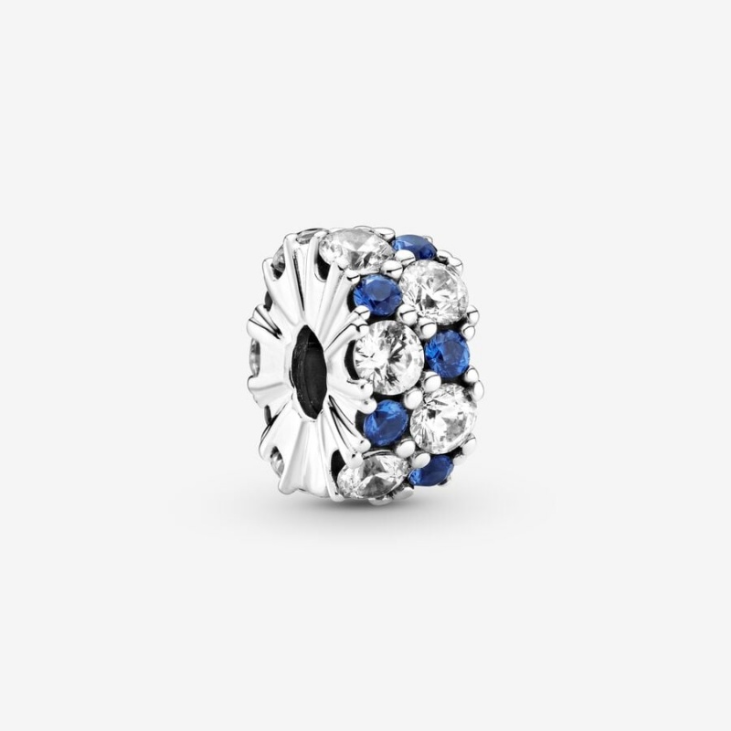 Pandora Clear & Blue Sparkling Clip Klammern Silber | WLFCZYP-93