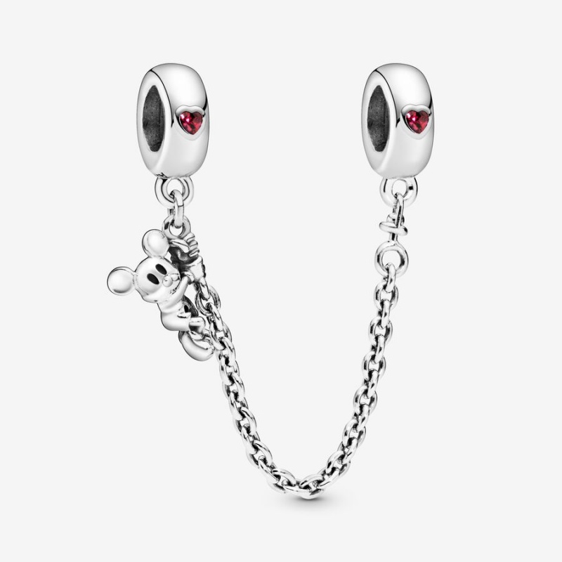 Pandora Climbing Mickey Sicherheits Red CZ Safety Chains Silber | KJPNGEU-19