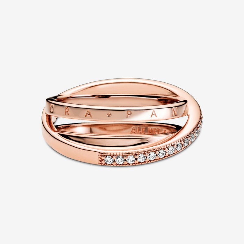 Pandora Crossover Pavé Triple Band Rosa Gold | TRLXWKO-86