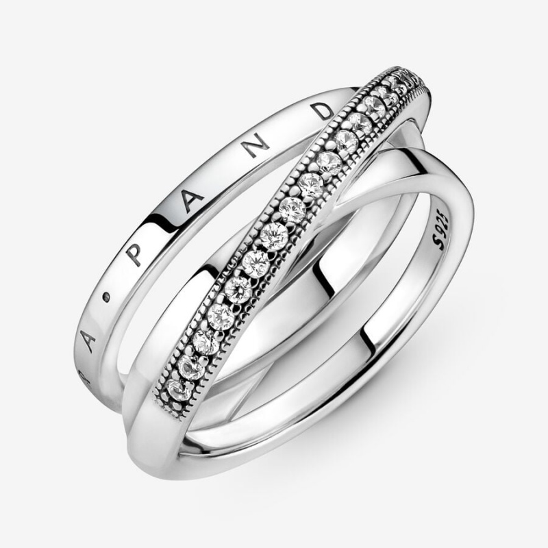 Pandora Crossover Pavé Triple Band Silber | JSQWFPM-76