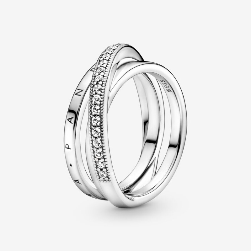 Pandora Crossover Pavé Triple Band Silber | JSQWFPM-76