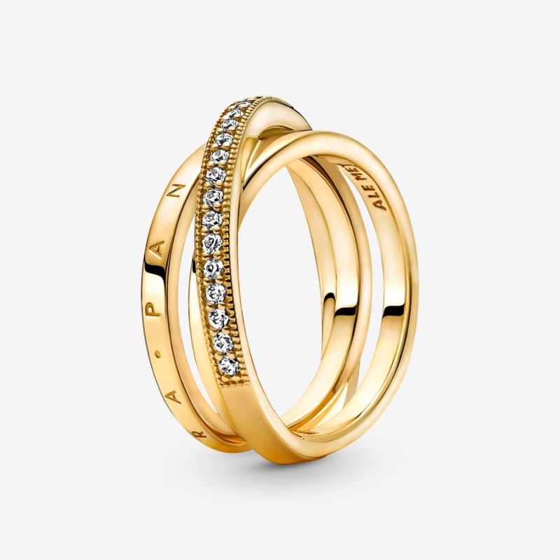 Pandora Crossover Pavé Triple Kleiner Finger Gold | LNW-408631