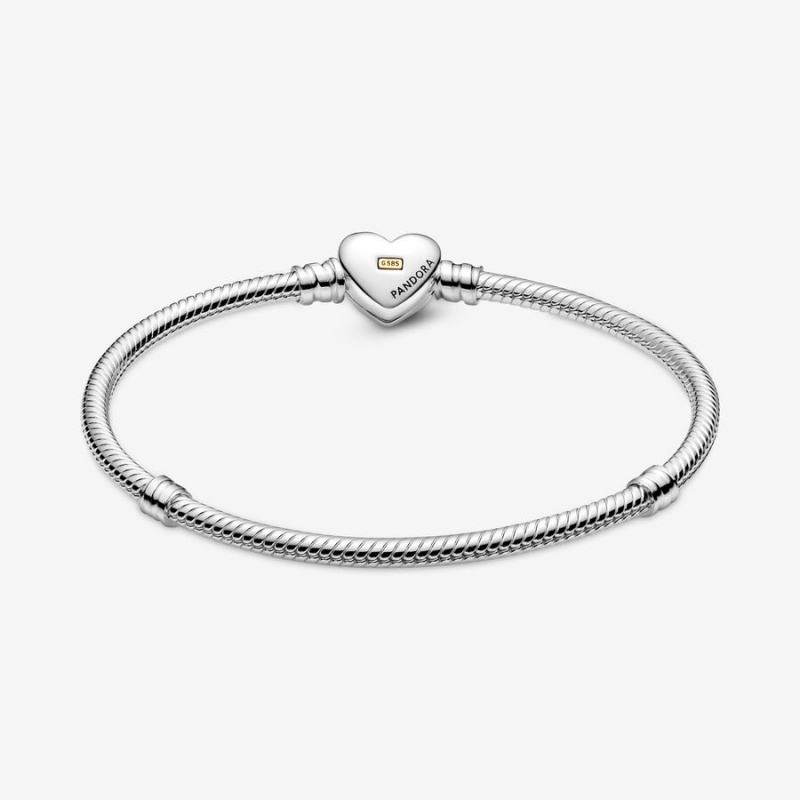 Pandora Domed Golden Heart Clasp Snake Charm Two-tone | BQFKYVC-40