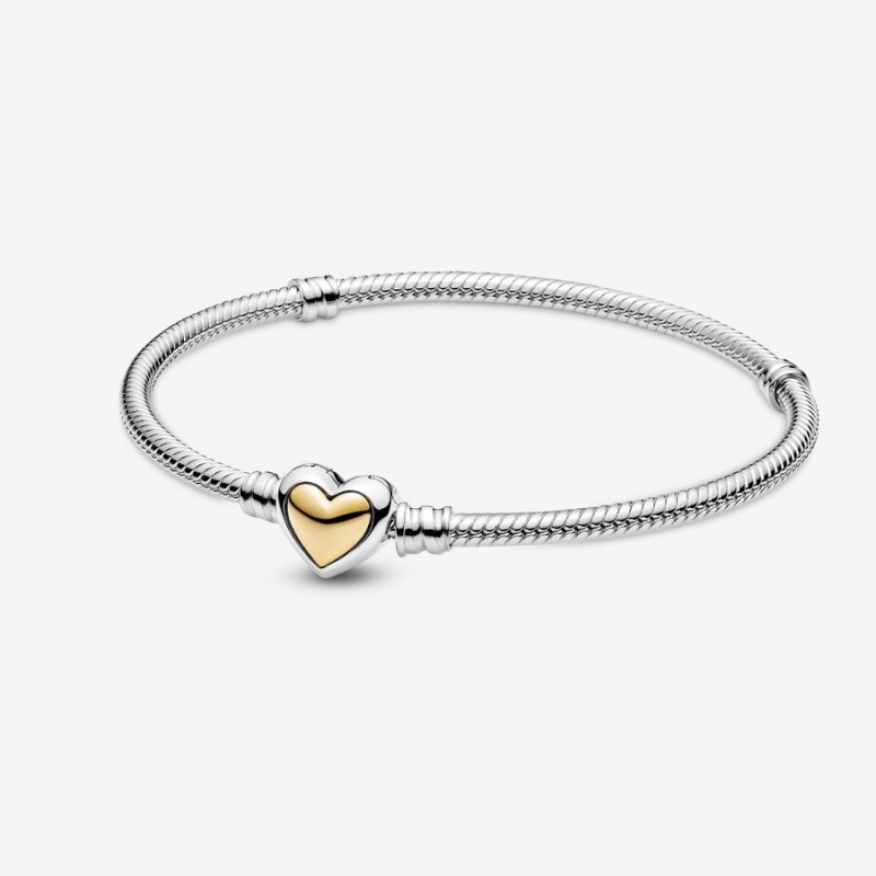 Pandora Domed Golden Heart Clasp Snake Charm Holders Two-tone | DOJWKSV-20