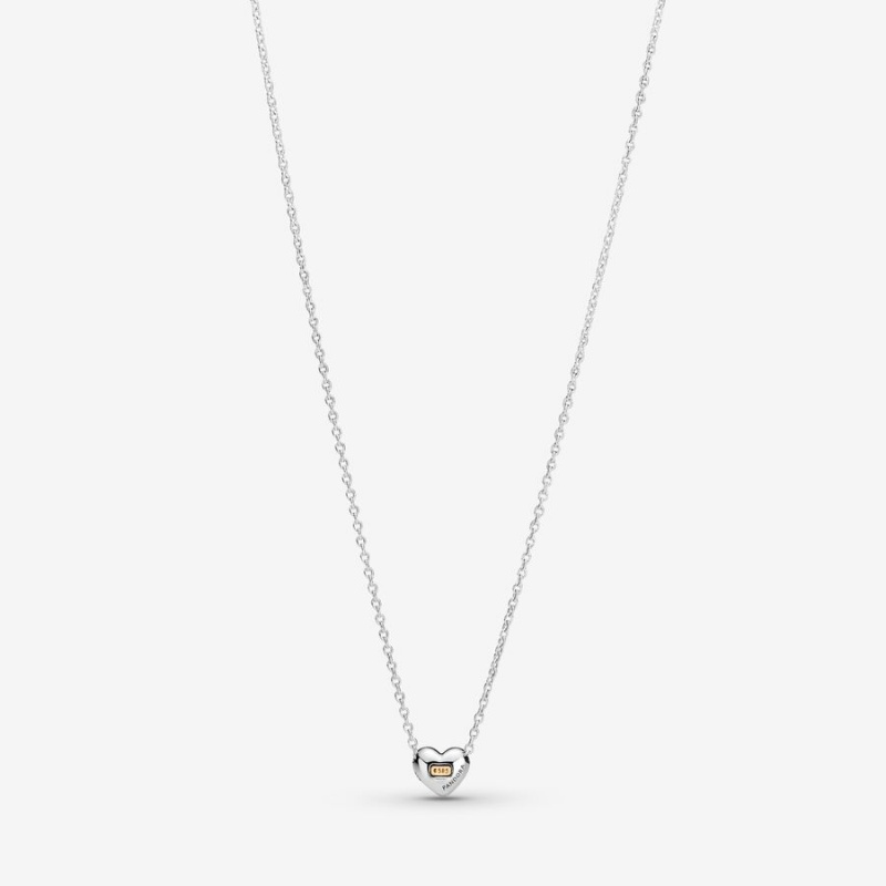 Pandora Domed Golden Heart Collier Kette mit Anhänger Two-tone | YFRGLOZ-08