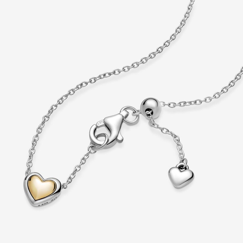 Pandora Domed Golden Heart Collier Kette mit Anhänger Two-tone | YFRGLOZ-08