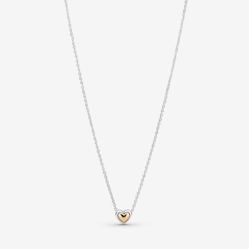 Pandora Domed Golden Heart Collier Kette mit Anhänger Two-tone | YFRGLOZ-08