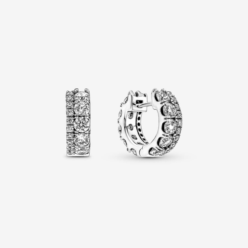 Pandora Double Band Pavé Creolen Silber | KUJYGBA-53