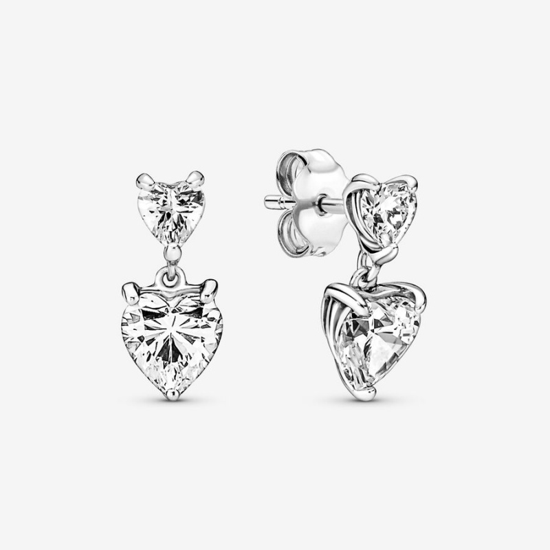 Pandora Double Heart Sparklings Ohrstecker Silber | USHEFVD-30