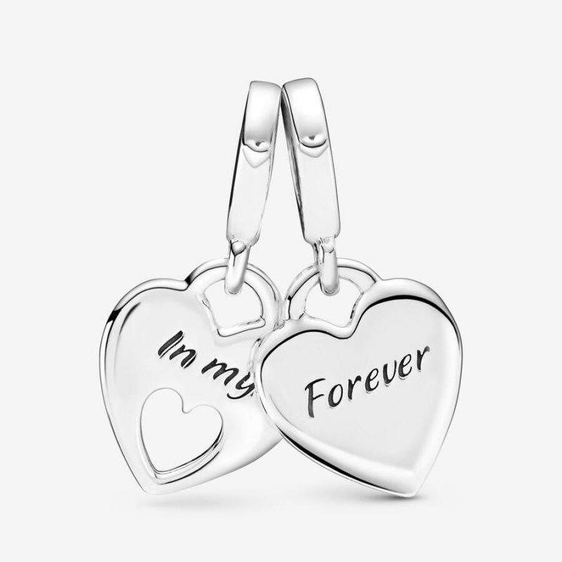 Pandora Double Heart Split Dangle Charm mit Anhänger Silber | ZAJPLRI-79