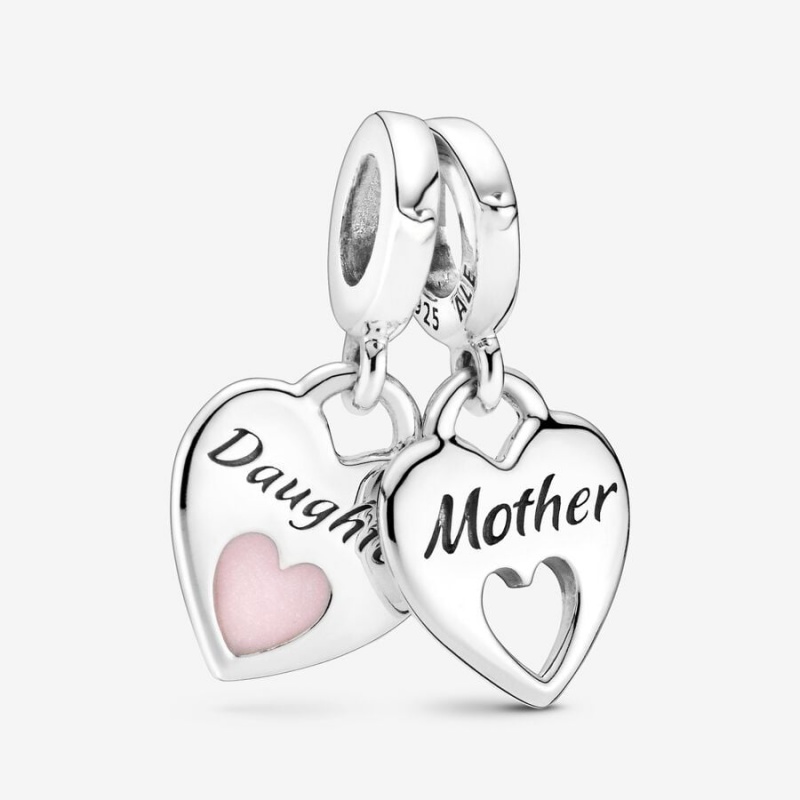 Pandora Double Heart Split Dangle Charm mit Anhänger Silber | ZAJPLRI-79