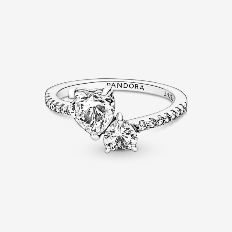 Pandora Double Sparkling Herz Silber | GBRYTIQ-54