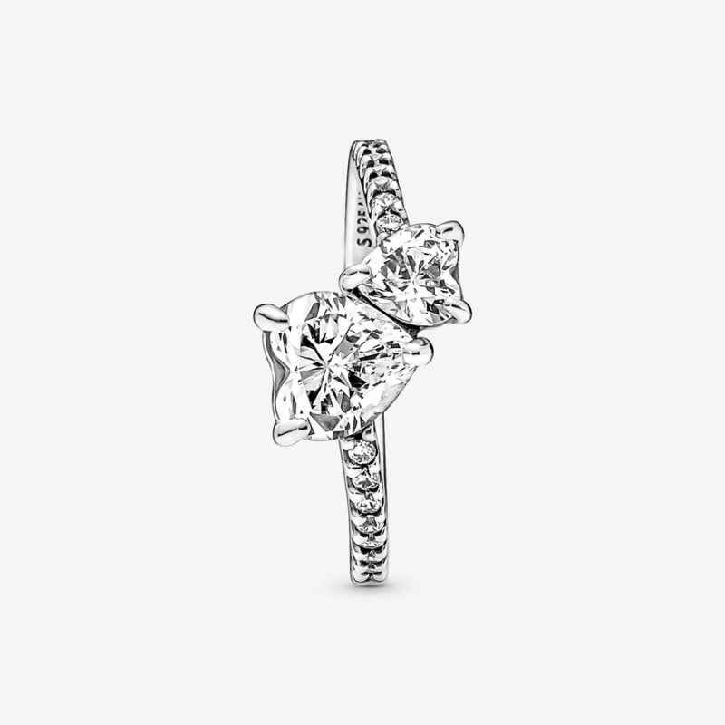 Pandora Double Sparkling Herz Silber | GBRYTIQ-54