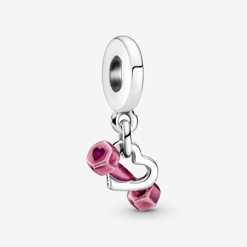 Pandora Dumbbell & Heart Dangle Charm mit Anhänger Silber | TZHEAKD-16