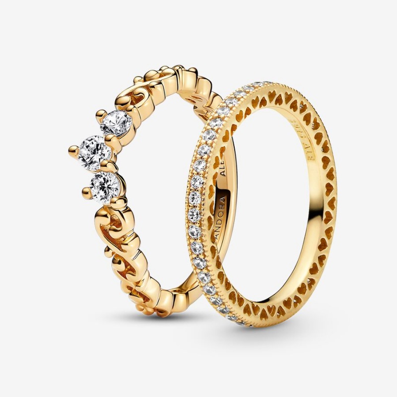 Pandora Elegant Sparkle Ring-sets Gold | MBY-836019