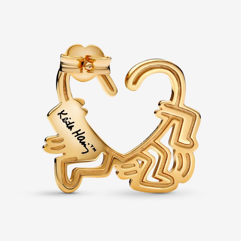 Pandora Keith Haring x Gehen Heart Ohrstecker Gold | LWCFIQZ-76