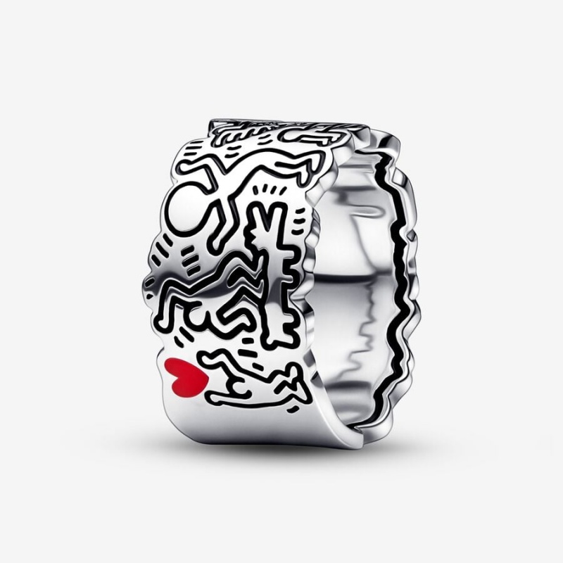 Pandora Keith Haring™ x Line Art Love and People Weite Band Silber | IYZEQUF-50