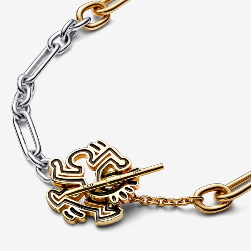 Pandora Keith Haring x Two-tone Twisted Figure T Bar Kette mit Anhänger Two-tone | HOZUVLS-06