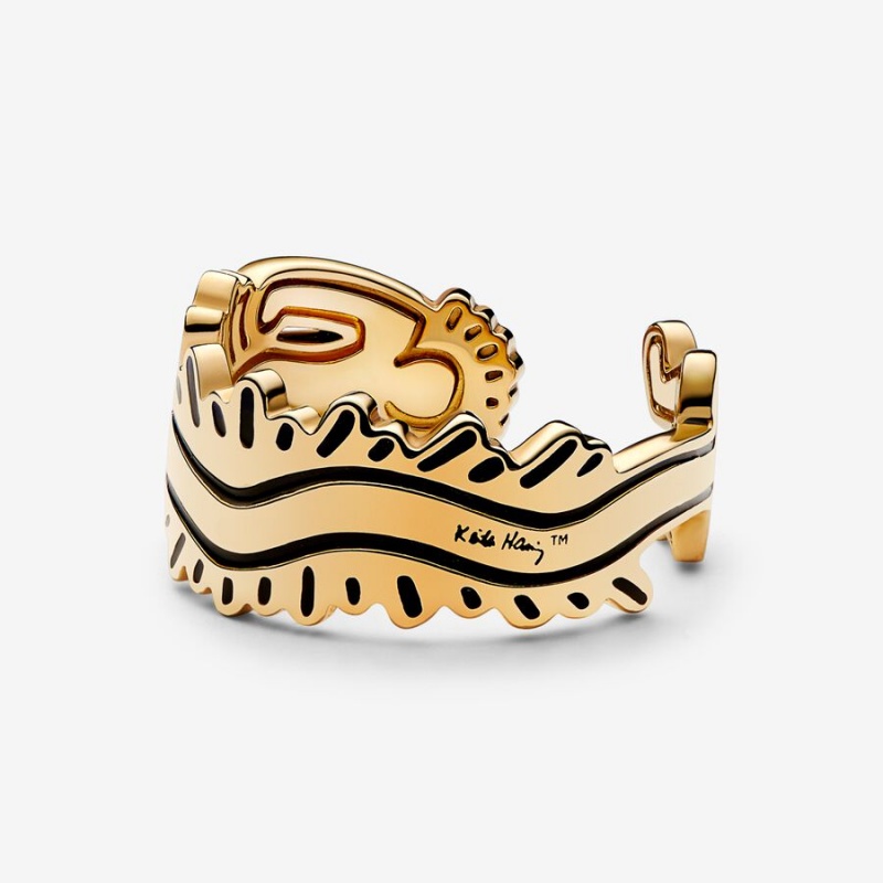 Pandora Keith Haring™ x Wavy Figure Open Band Gold | YQILTGH-70