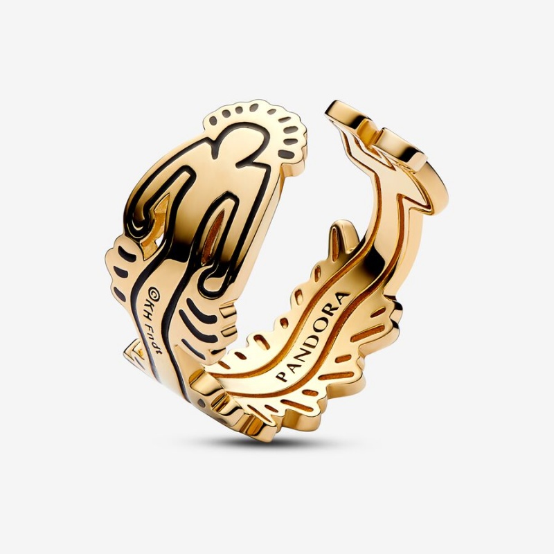 Pandora Keith Haring™ x Wavy Figure Open Band Gold | YQILTGH-70