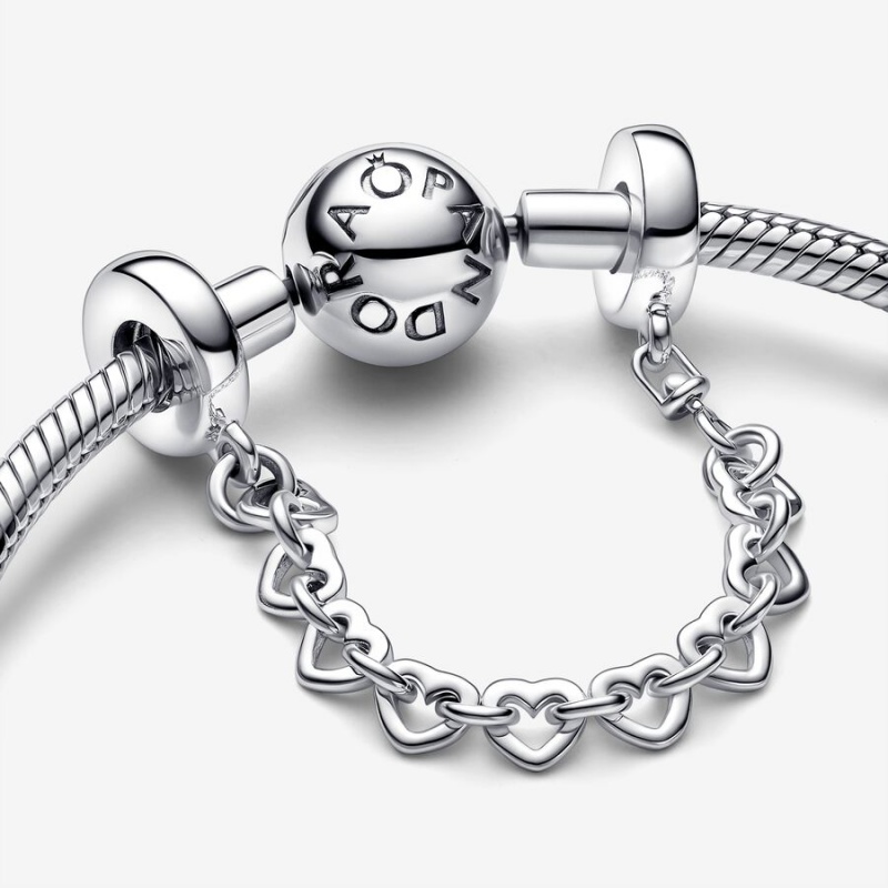 Pandora Linked Hearts Sicherheits Safety Chains Silber | WNAJFKO-93