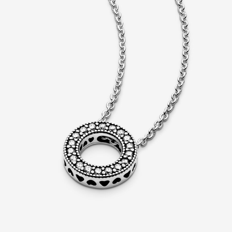 Pandora Logo Pavé Circle Collier Halsketten Silber | RYVLAMS-79