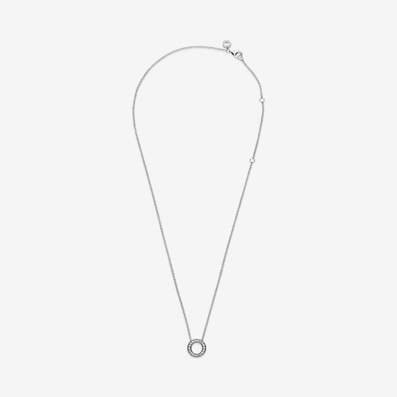 Pandora Logo Pavé Circle Collier Halsketten Silber | RYVLAMS-79