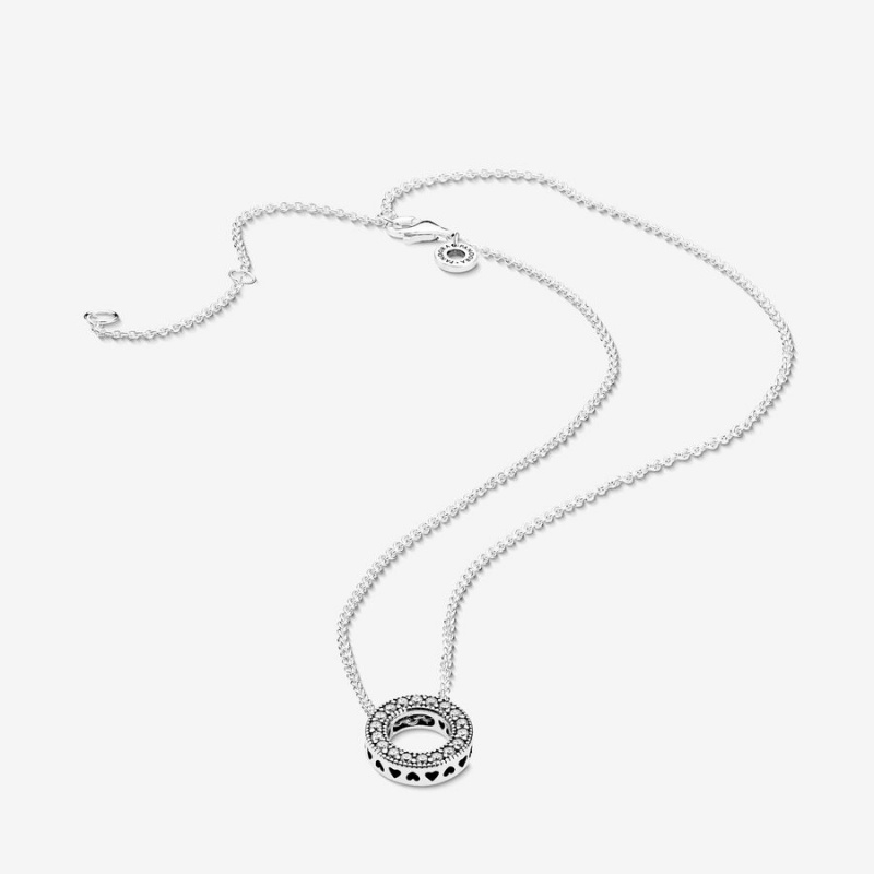 Pandora Logo Pavé Circle Collier Halsketten Silber | RYVLAMS-79