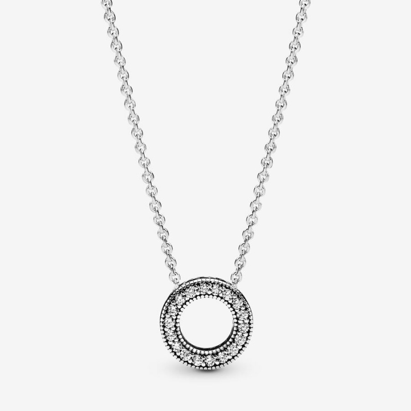 Pandora Logo Pavé Circle Collier Halsketten Silber | RYVLAMS-79