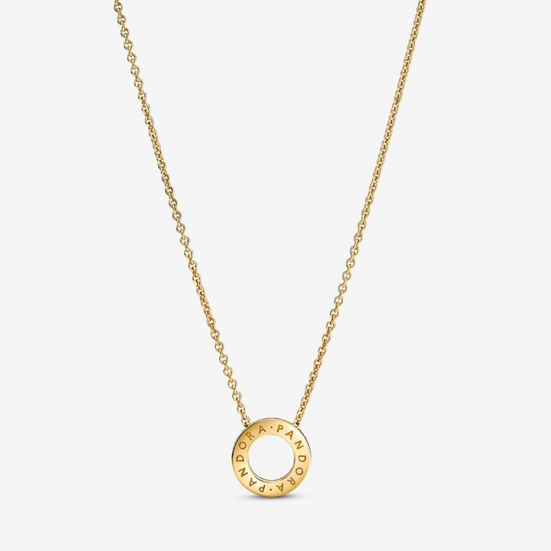 Pandora Logo Pavé Circle Collier Kette mit Anhänger Gold | SYIJFHB-83