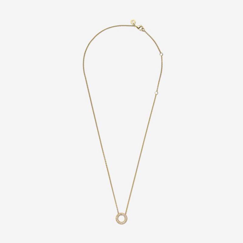 Pandora Logo Pavé Circle Collier Kette mit Anhänger Gold | SYIJFHB-83