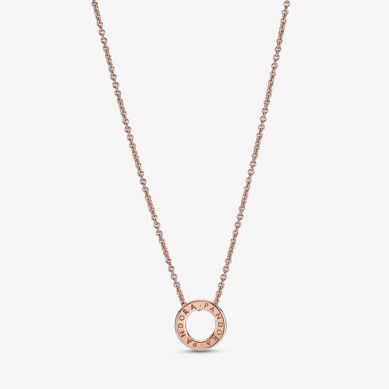 Pandora Logo Pavé Circle Collier Kette mit Anhänger Rosa Gold | MAHUWYR-46