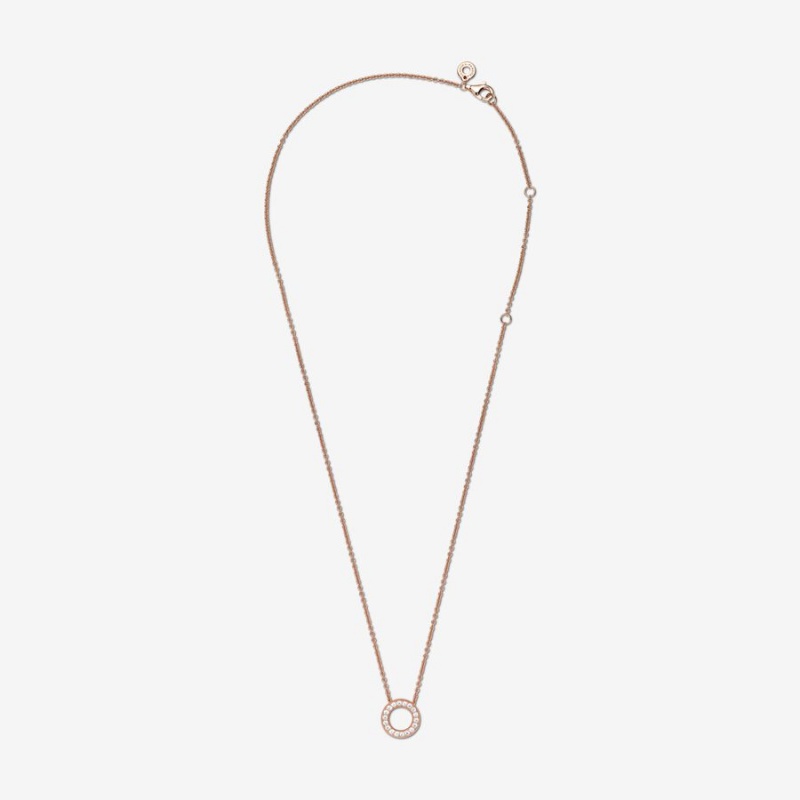 Pandora Logo Pavé Circle Collier Kette mit Anhänger Rosa Gold | MAHUWYR-46