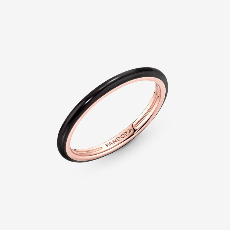 Pandora ME Black Enamel Stapelbar Rosa Gold | TZI-854319