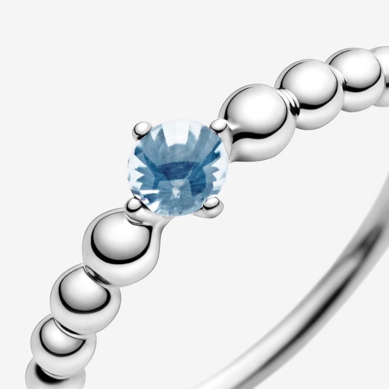 Pandora March Aqua Blue Beaded Geburtsstein Silber | NQUTDLB-90