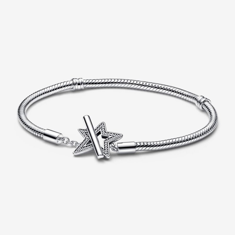 Pandora Moments Asymmetric Star T-bar Snake Charm Holders Silber | URVGCEL-90