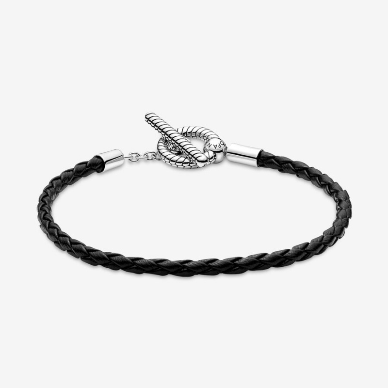 Pandora Moments Braided Leder T-bar Charm Holders Silber | VBCSDNL-36