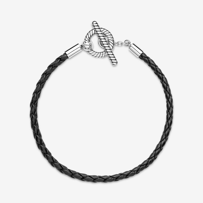 Pandora Moments Braided Leder T-bar Charm Holders Silber | VBCSDNL-36