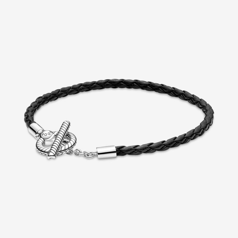 Pandora Moments Braided Leder T-bar Charm Holders Silber | VBCSDNL-36