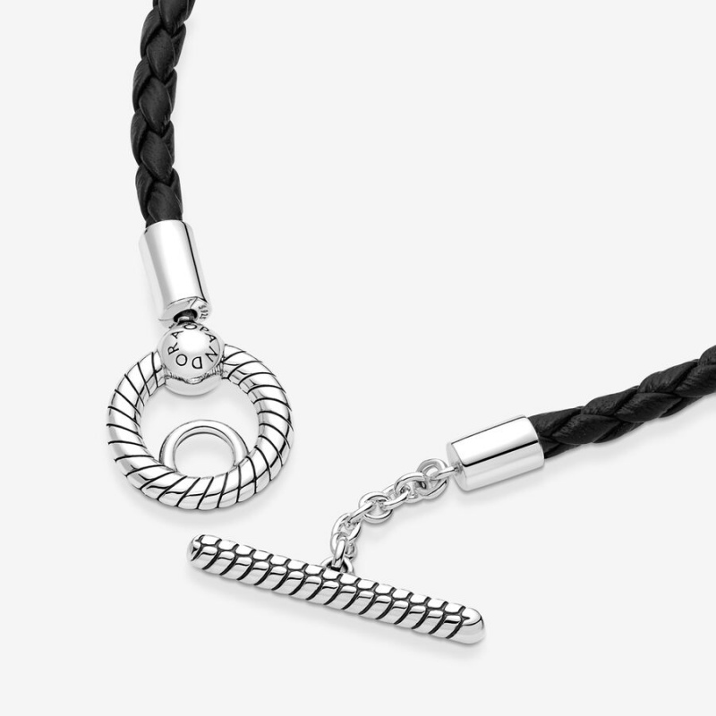 Pandora Moments Braided Leder T-bar Leather Bracelets Silber | LTQFYVI-06