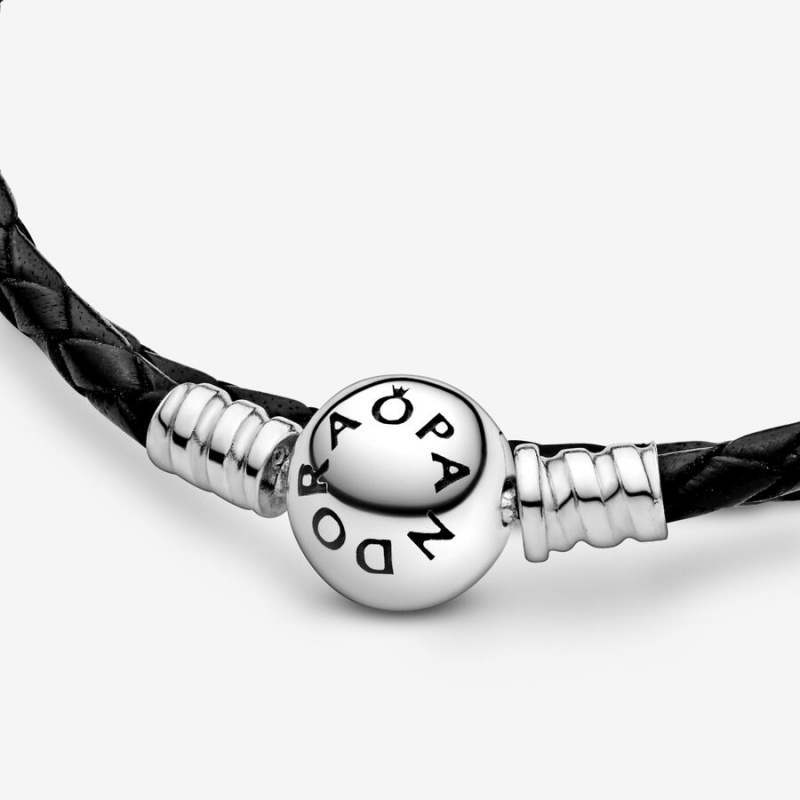 Pandora Moments Double Black Leder Charm Silber | ZMCORIA-70