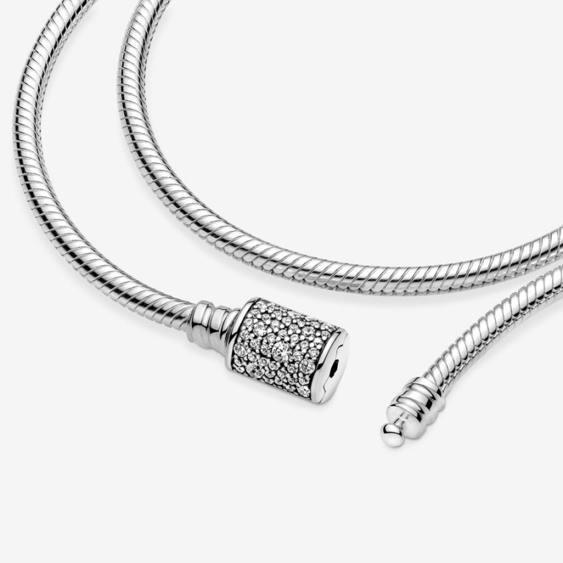 Pandora Moments Double Wrap Barrel Clasp Snake/Necklace Charm Holders Silber | QARNLDI-43