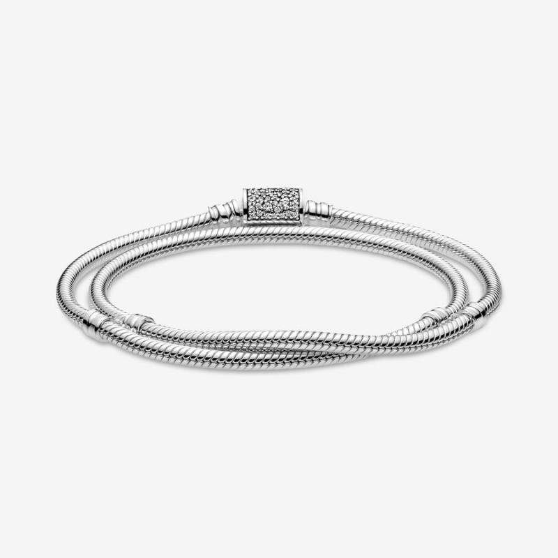 Pandora Moments Double Wrap Barrel Clasp Snake/Necklace Charm Holders Silber | QARNLDI-43