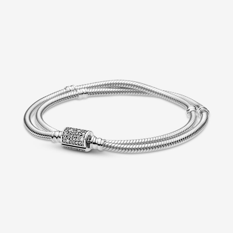 Pandora Moments Double Wrap Barrel Clasp Snake/Necklace Charm Holders Silber | QARNLDI-43