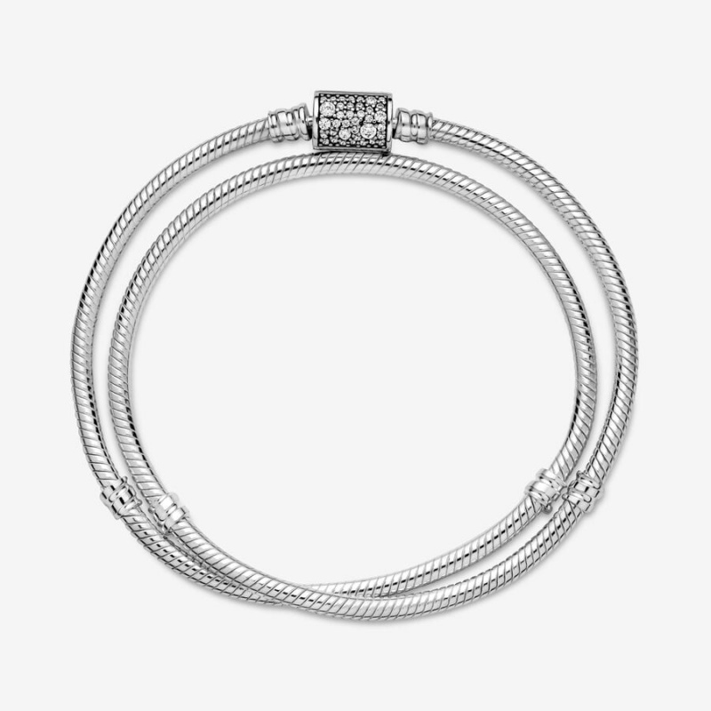 Pandora Moments Double Wrap Barrel Clasp Snake/Necklace Halsketten Silber | IPLZTCO-53