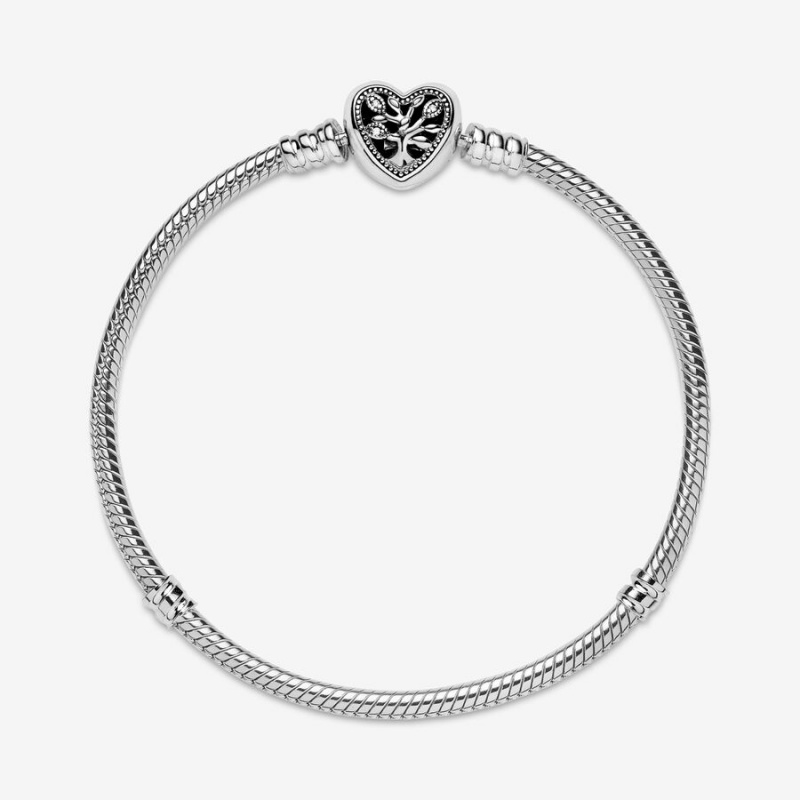 Pandora Moments Family Tree Heart Clasp Snake Charm Holders Silber | OUQXHPZ-39