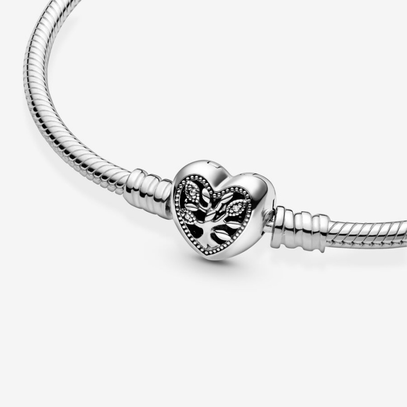 Pandora Moments Family Tree Heart Clasp Snake Charm Holders Silber | OUQXHPZ-39