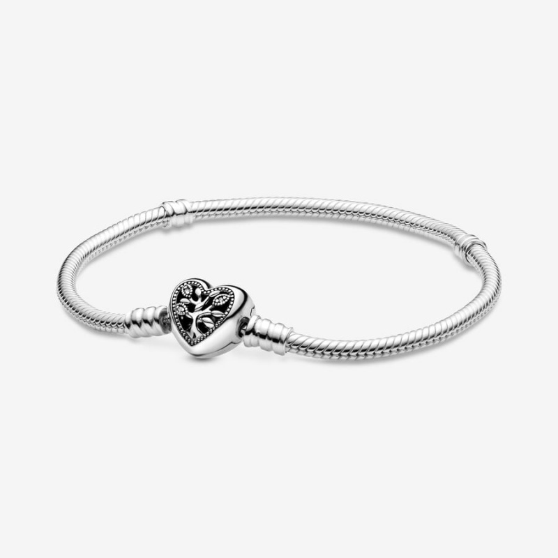 Pandora Moments Family Tree Heart Clasp Snake Charm Holders Silber | OUQXHPZ-39