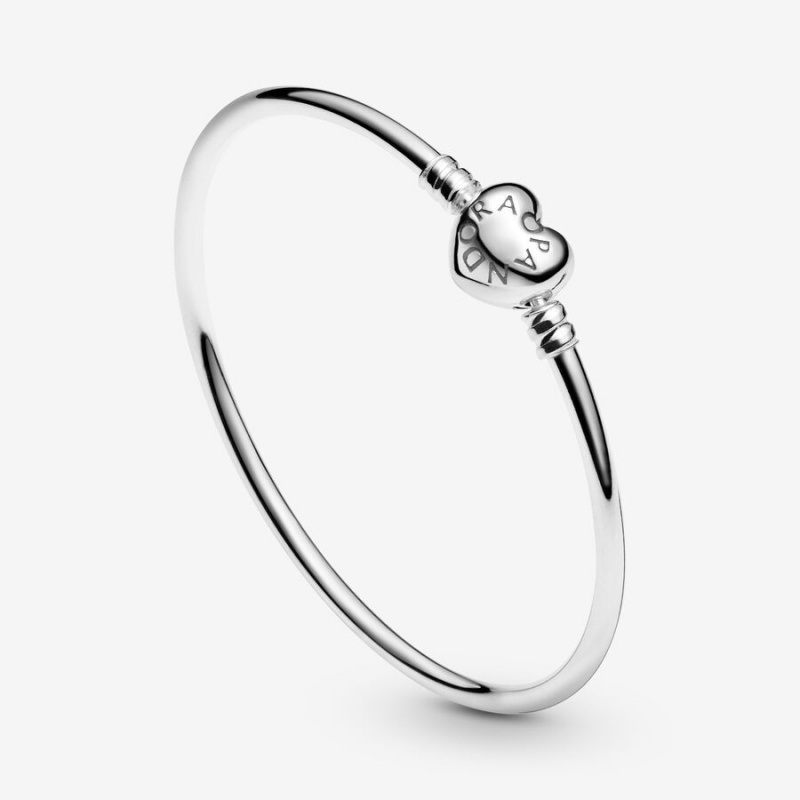 Pandora Moments Heart Clasp Bangle Charm Holders Silber | JOEHZWR-70